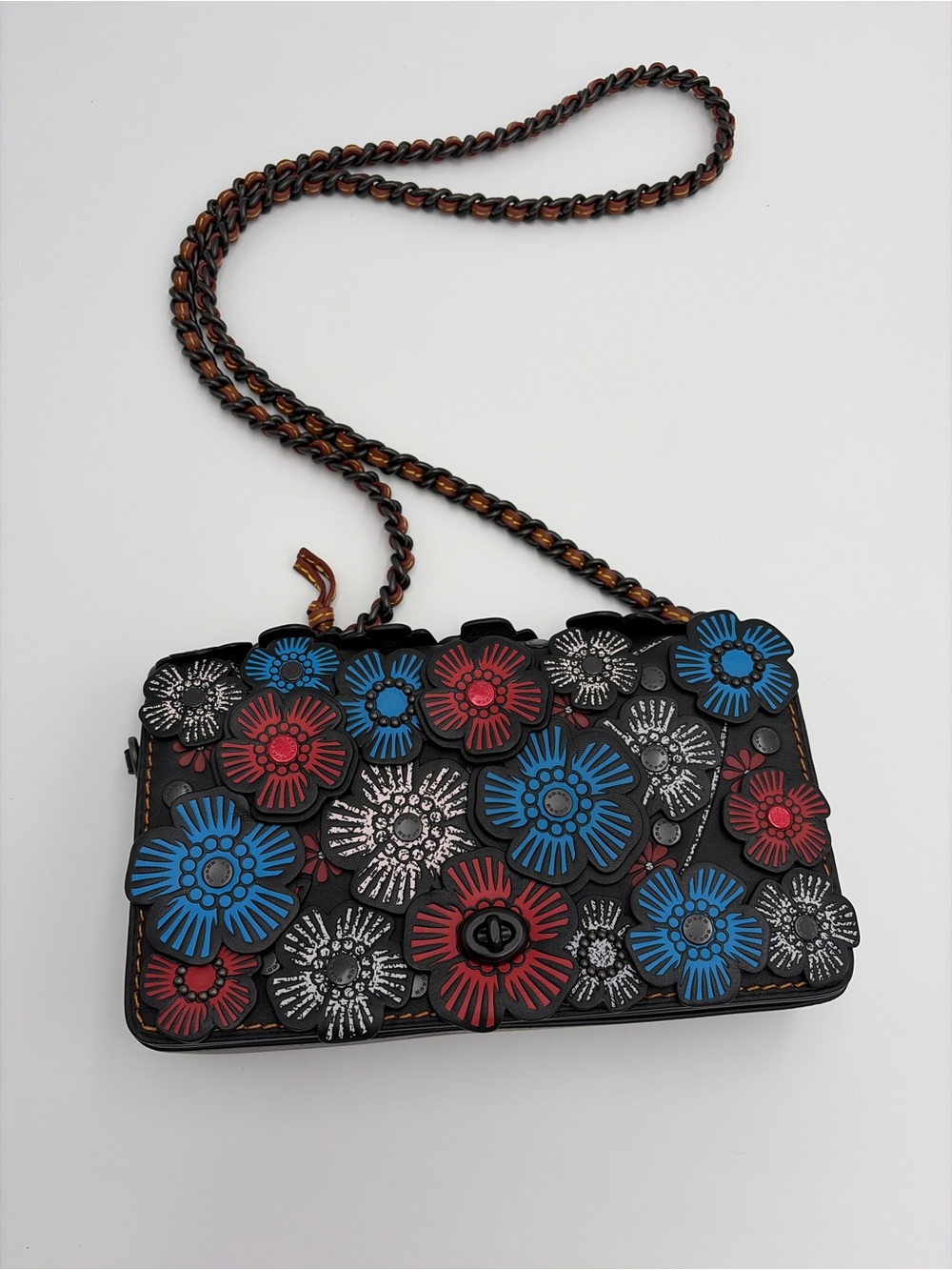 Coach Tea Rose Dinky 1941 Black Leather Crossbody Americana Floral